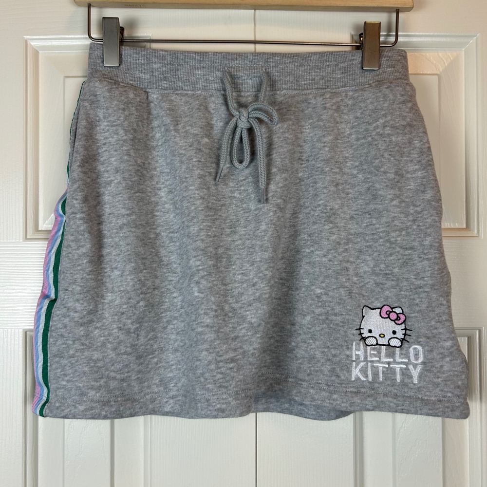 Hello Kitty Sanrio Heather Gray Fleece Mini Skirt Striped Side Trim Small